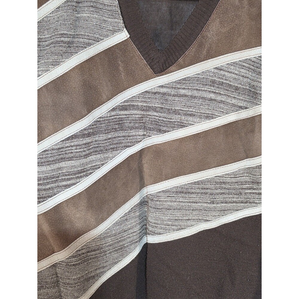 VTG 70s 80s Alan Stuart V Neck Sweater Genuine Suede Leather Patch Trim Mens Med - Picture 10 of 11
